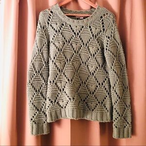 Pastel Green Open Crochet Sweater L